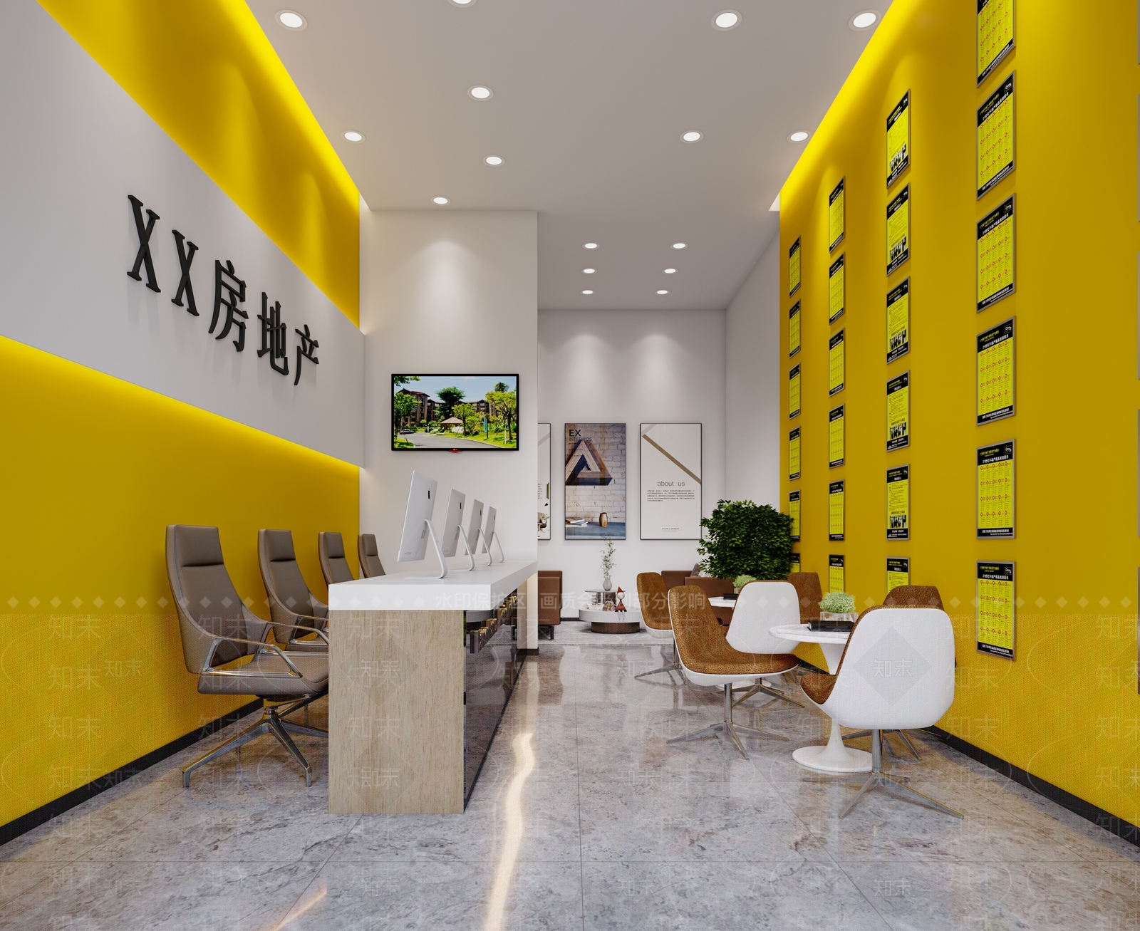 现代房地产公司前台接待区3D模型下载【ID:1115943273】