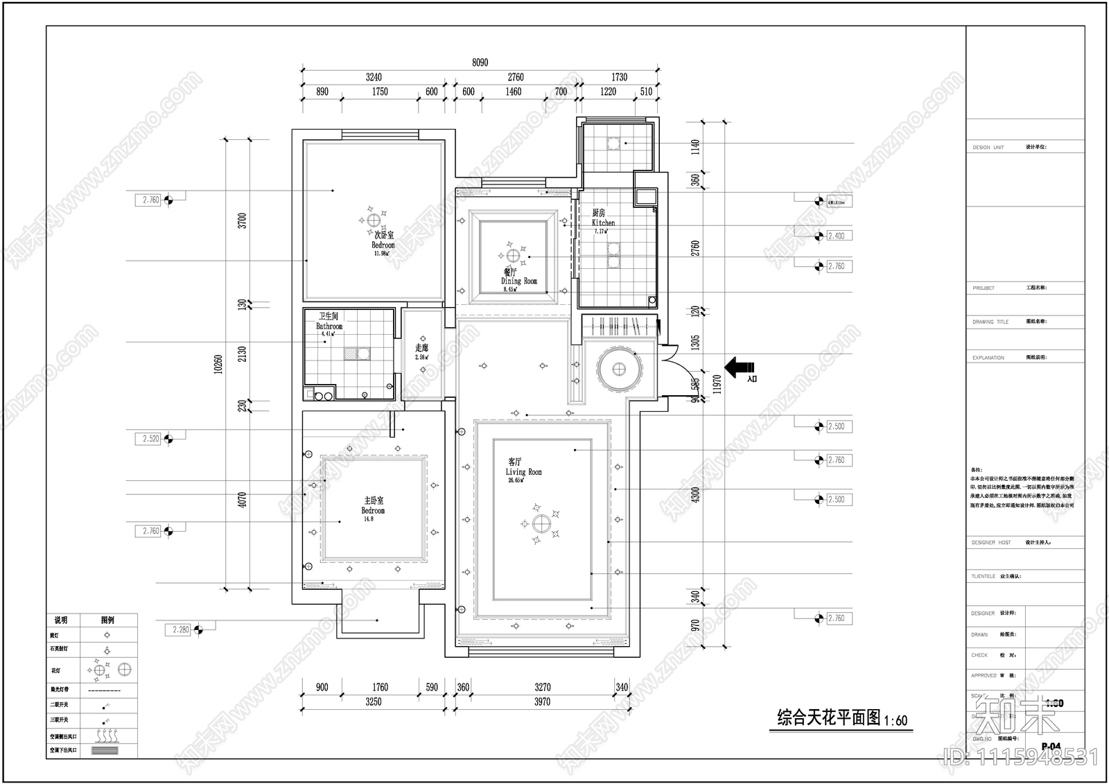 美式家装78平米室内平面节点cad施工图下载【ID:1115948531】