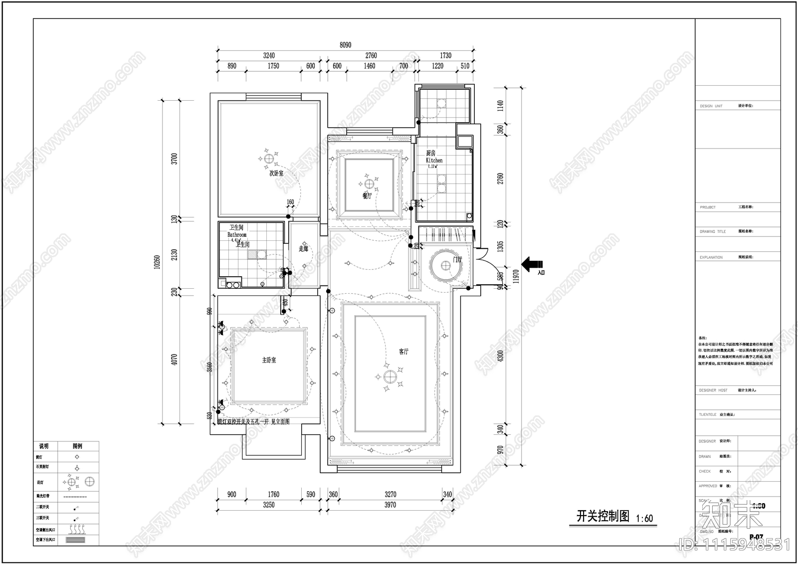 美式家装78平米室内平面节点cad施工图下载【ID:1115948531】