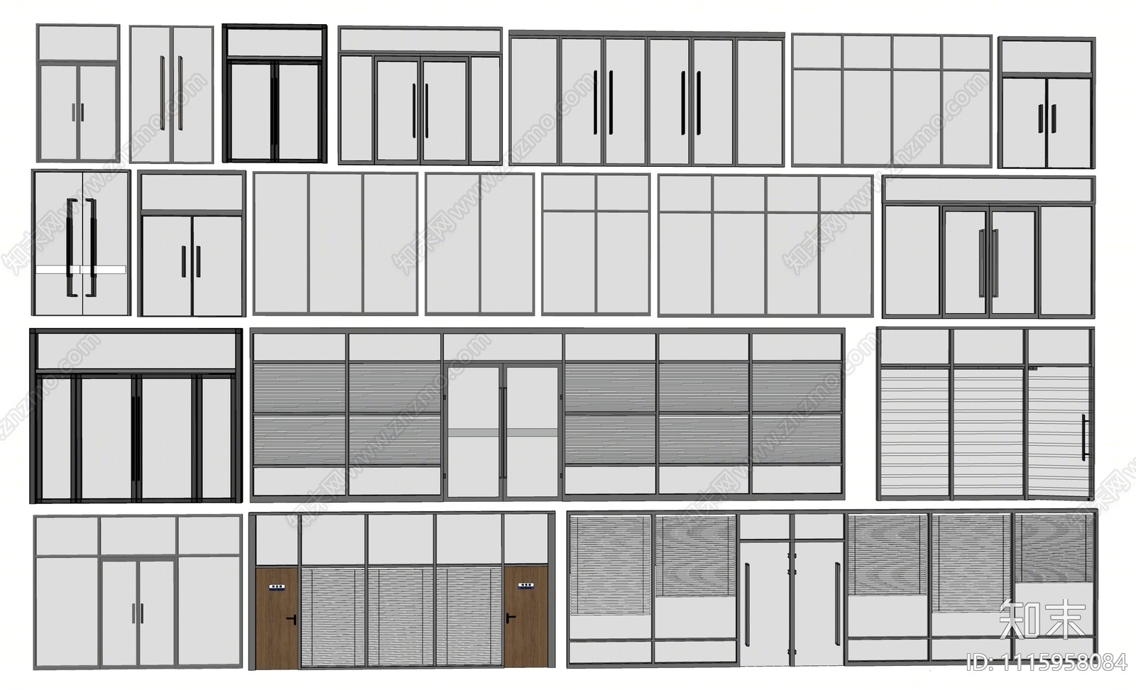 现代玻璃门窗组合SU模型下载【ID:1115958084】