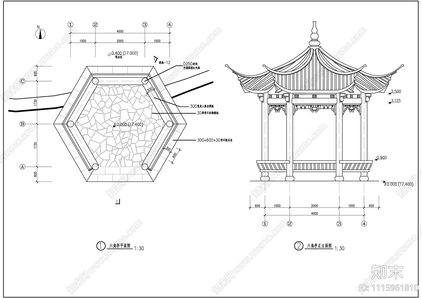 六角亭施工图节点详图施工图下载【ID:1115961810】