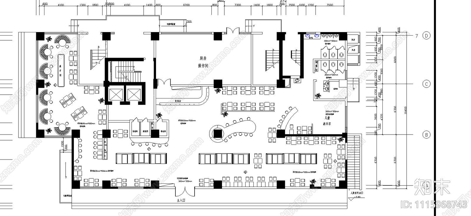 餐饮空间设计cad施工图下载【ID:1115968743】