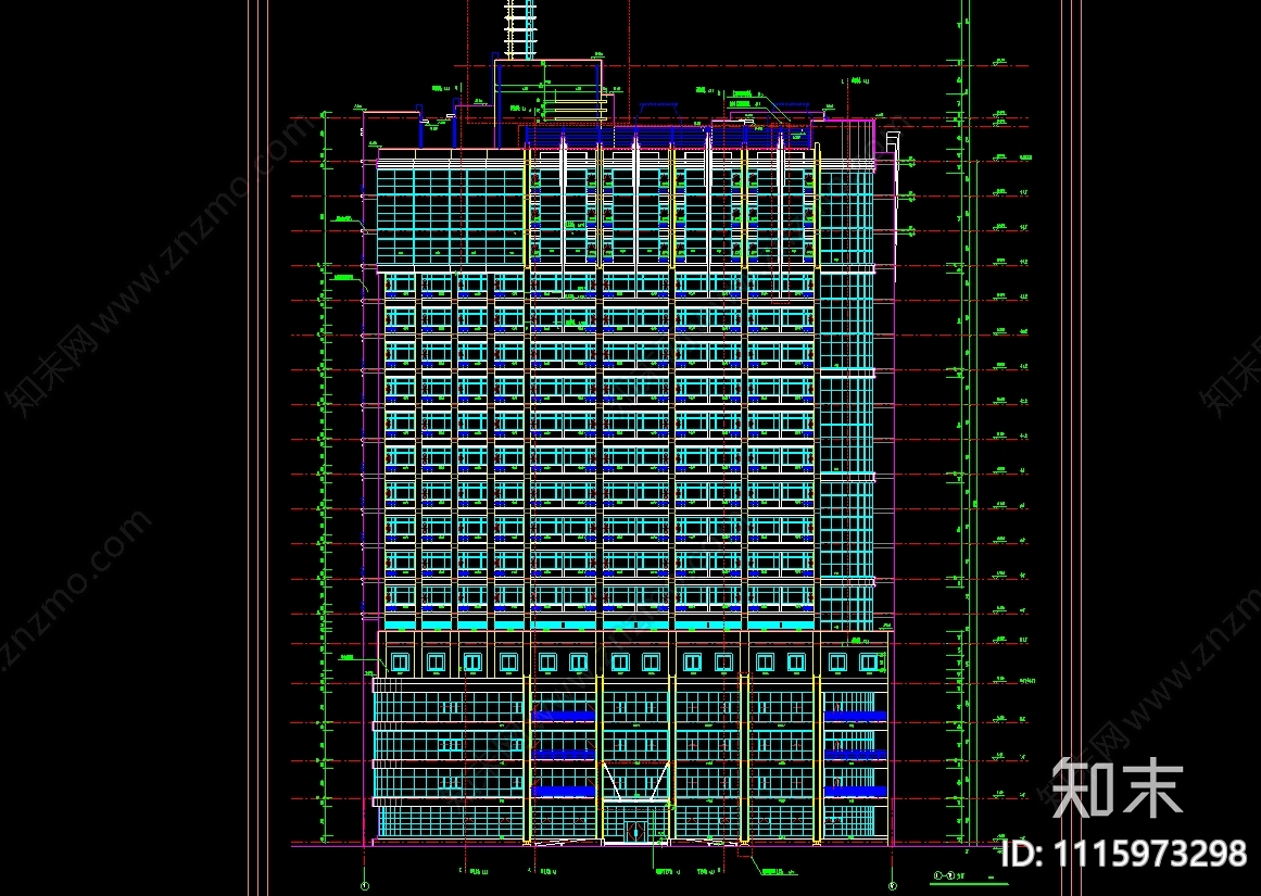 某大型医院门诊楼建筑结构工程项目平面立面电梯雨棚CAD施工图下载【ID:1115973298】