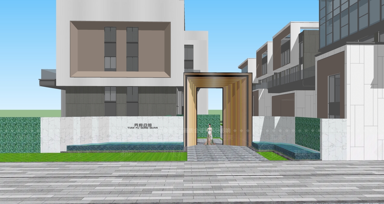 现代别墅入口SU模型下载【ID:1115989906】