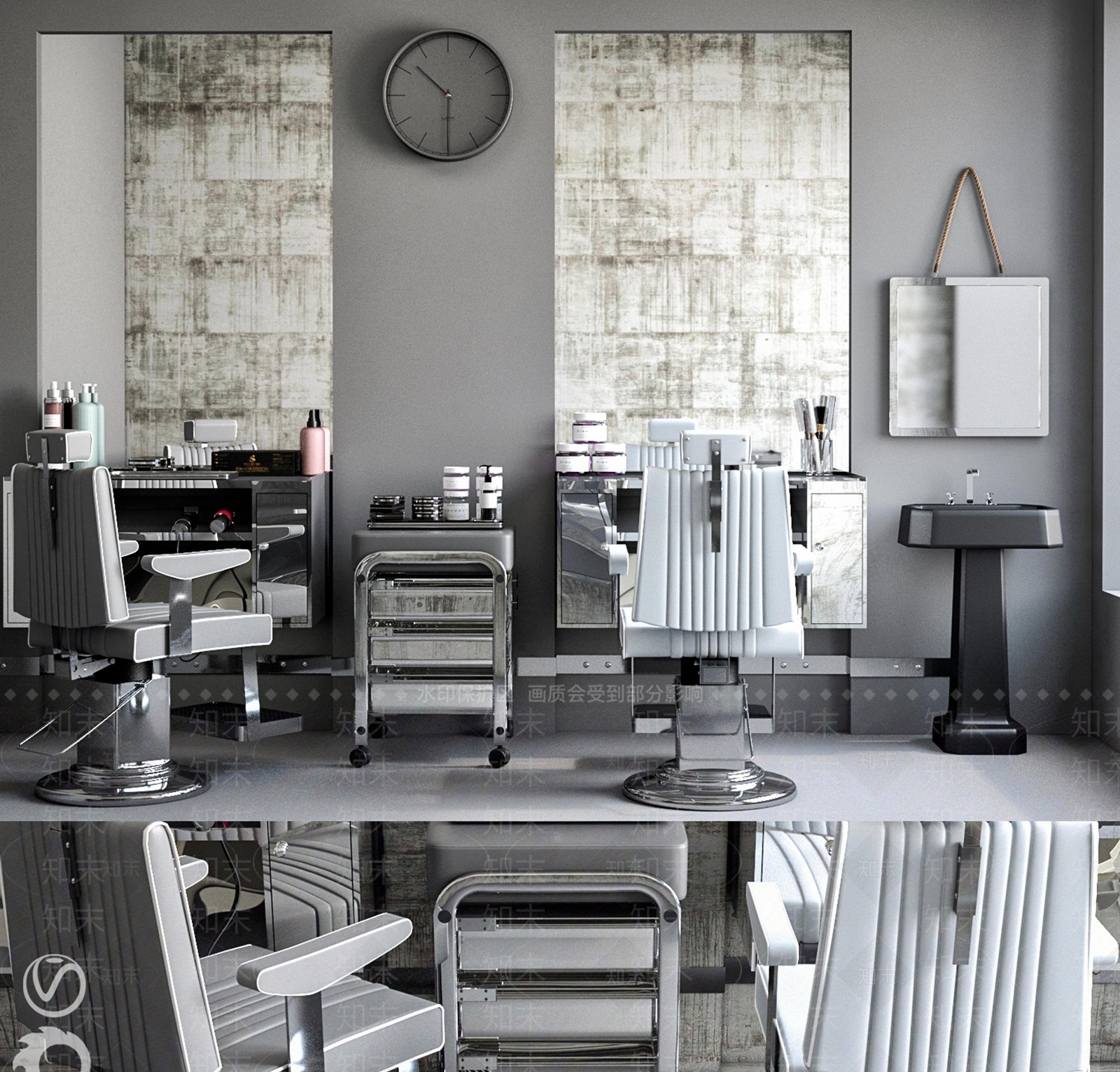 现代理发椅3D模型下载【ID:1115981003】