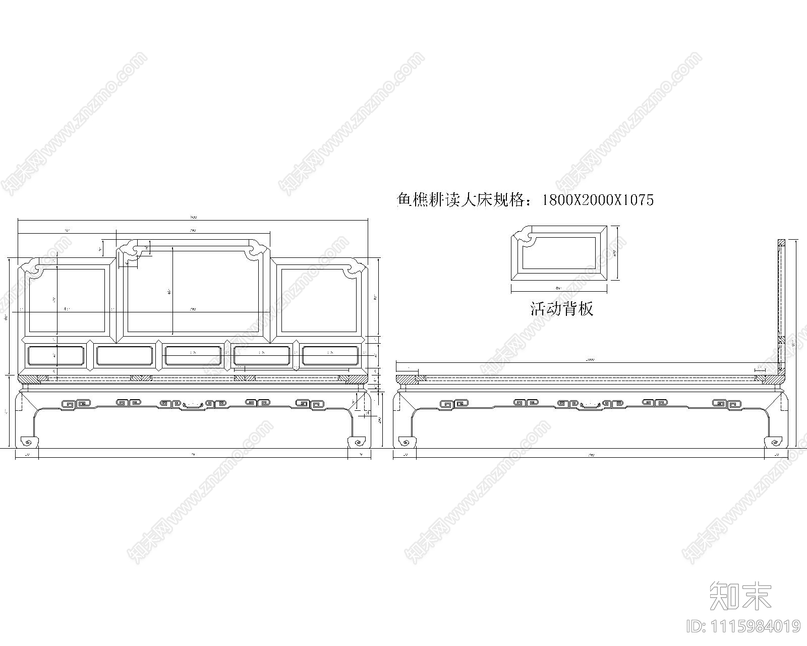 红木床鸳鸯床罗汉床施工图cad施工图下载【ID:1115984019】