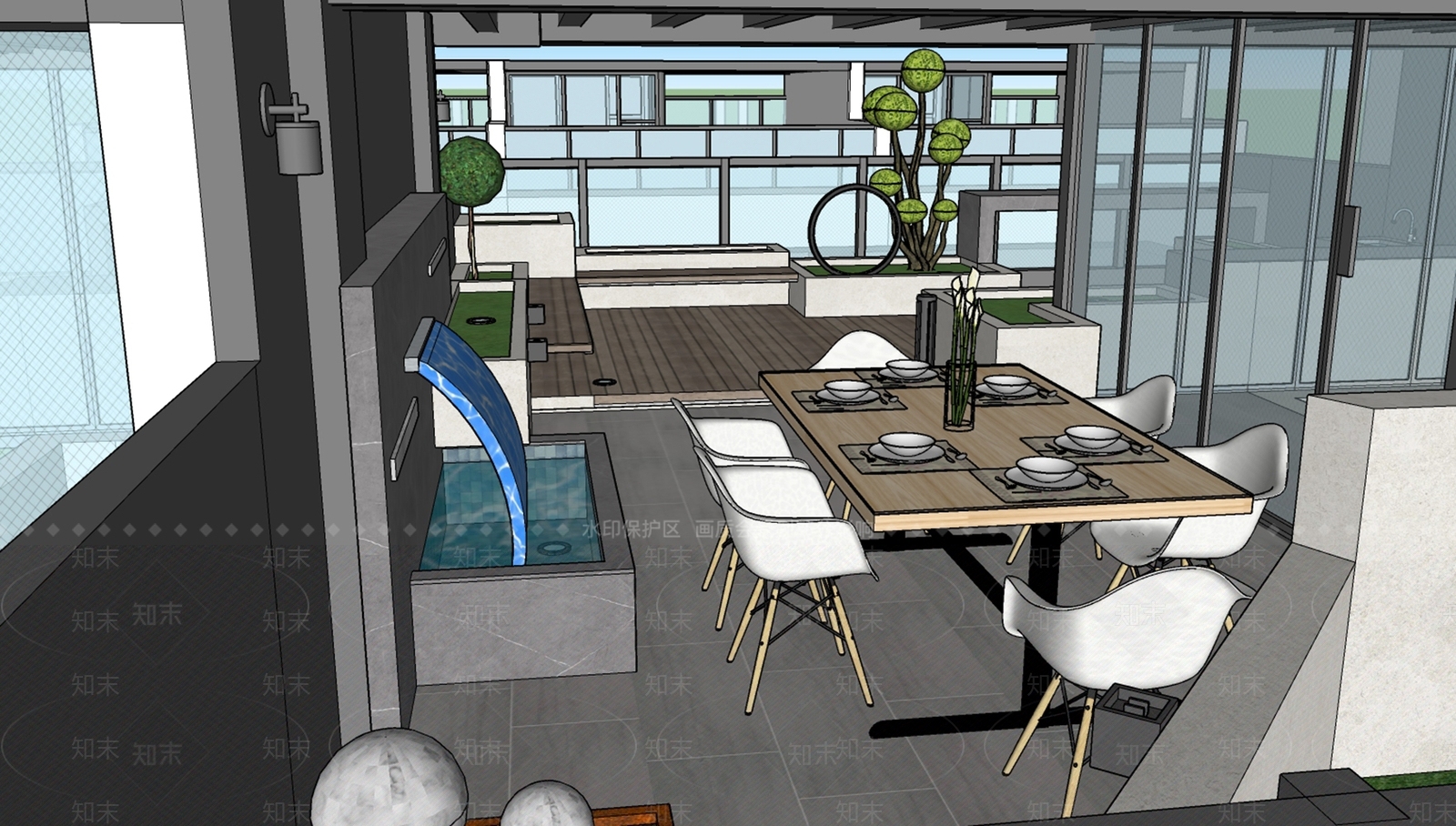 现代屋顶花园SU模型下载【ID:1116133019】