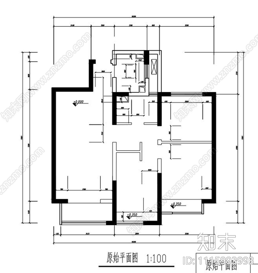 北欧简约风格小套户型图纸cad施工图下载【ID:1115993993】