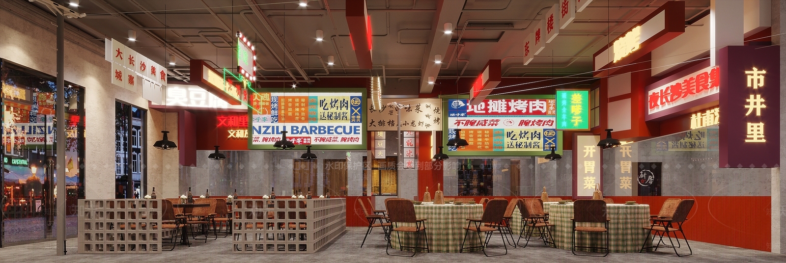 工业风国潮港风烧烤店3D模型下载【ID:1116005504】