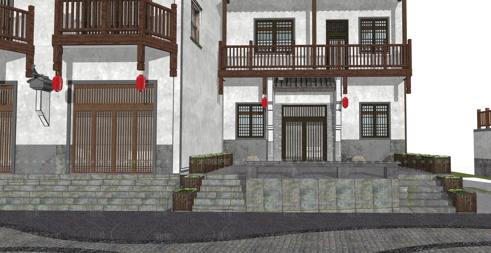 新中式乡村民房SU模型下载【ID:1116024786】