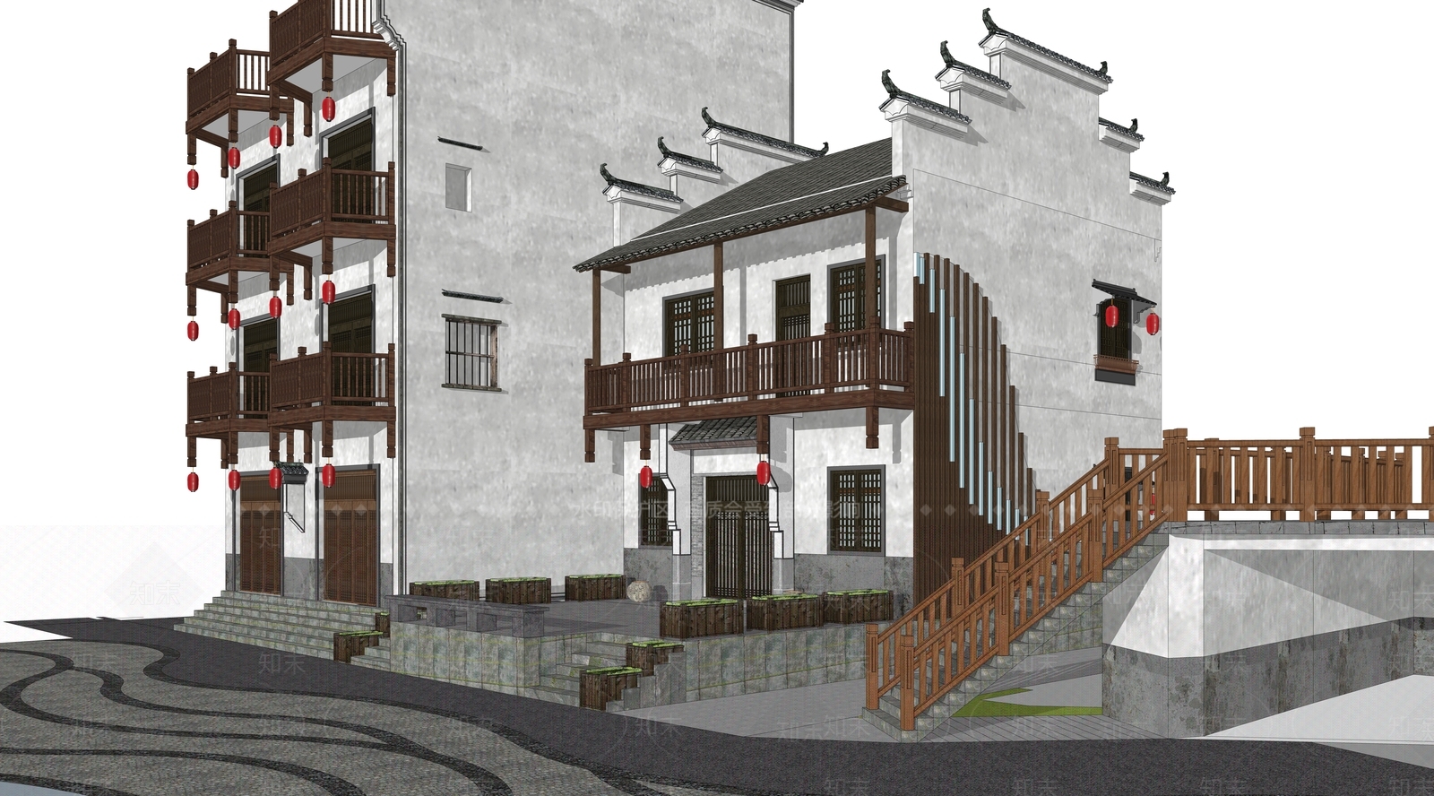 新中式乡村民房SU模型下载【ID:1116024786】