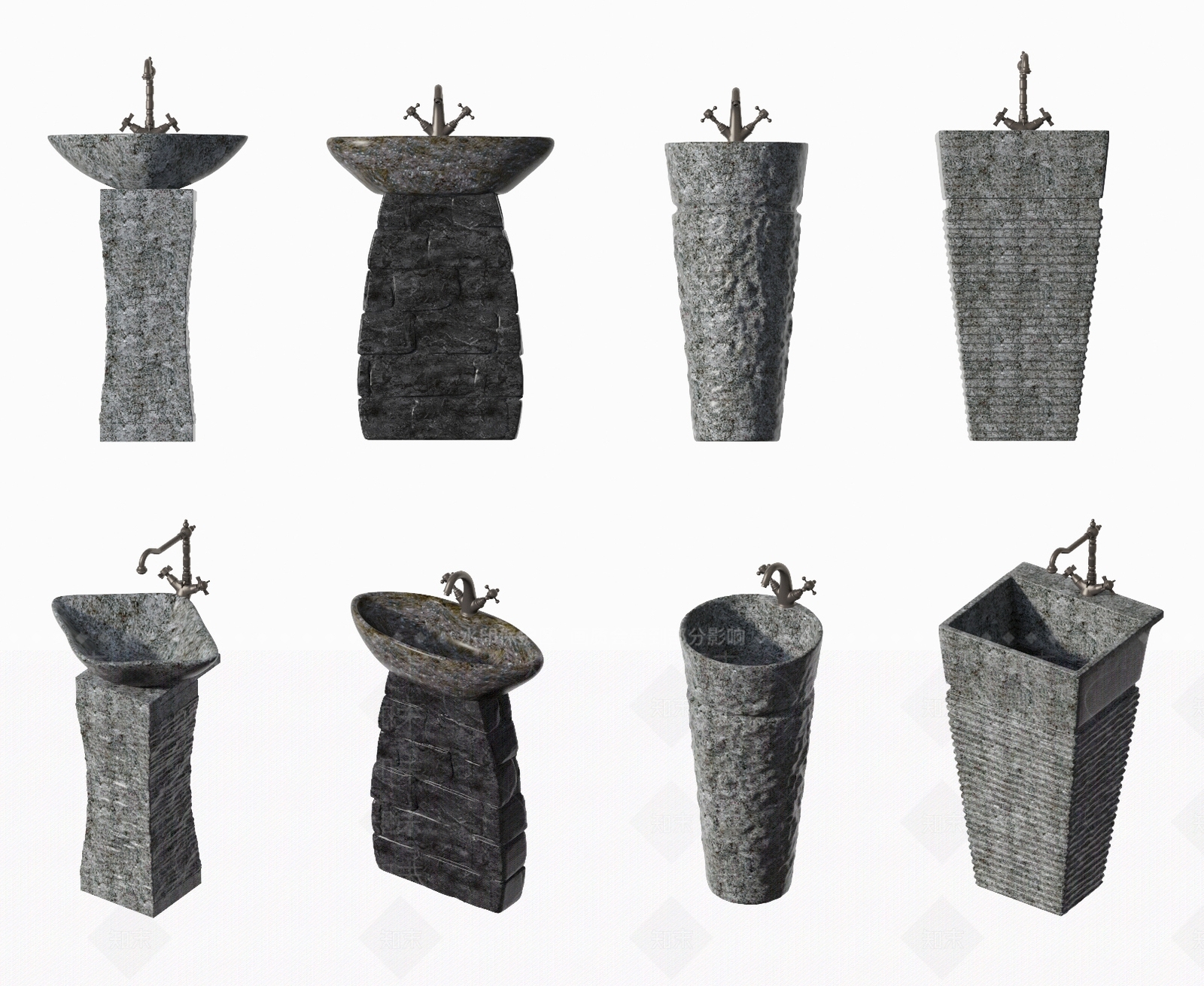 新中式石头洗手台盆组合SU模型下载【ID:1116033171】