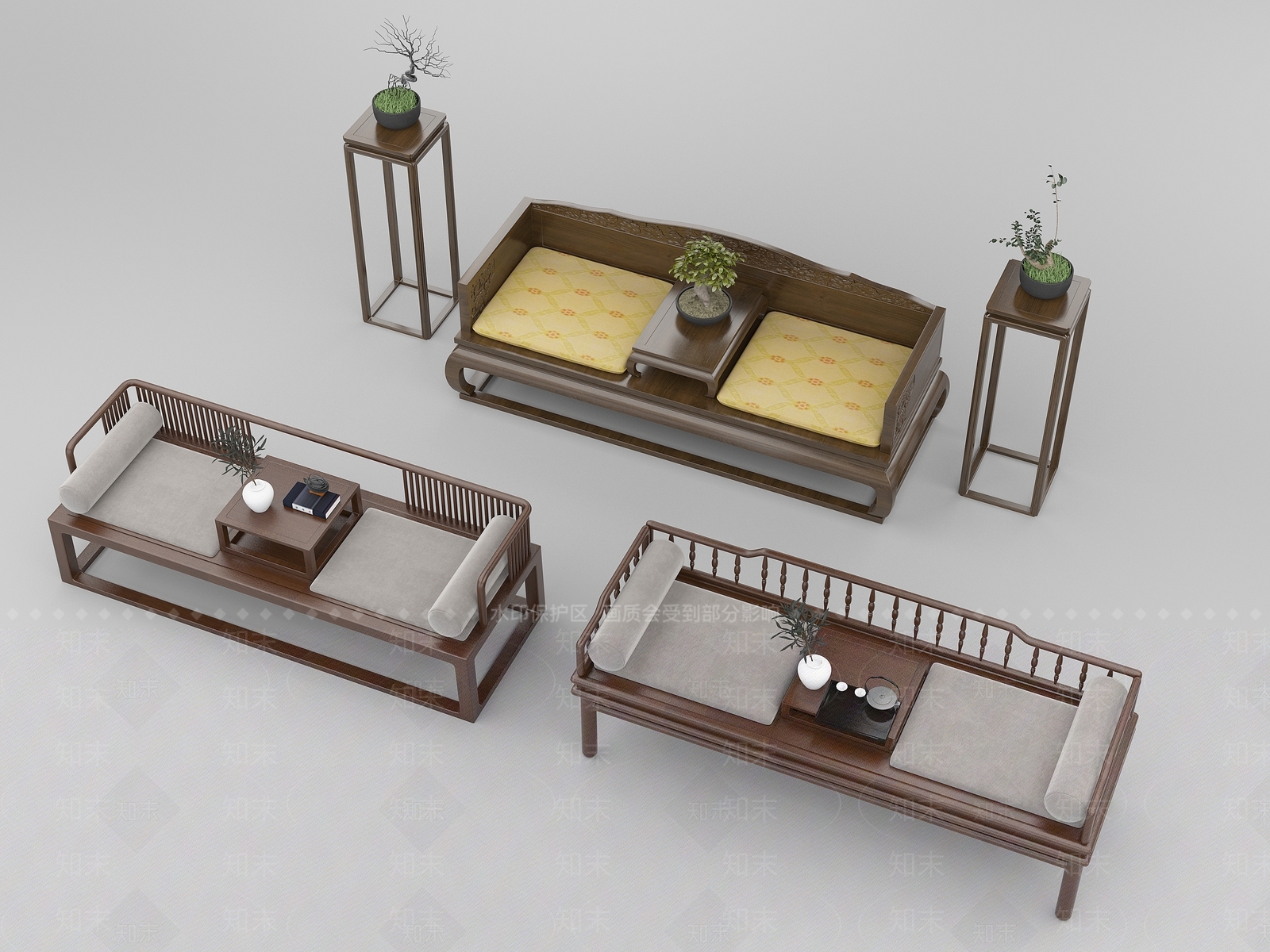 新中式罗汉床3D模型下载【ID:1116034399】