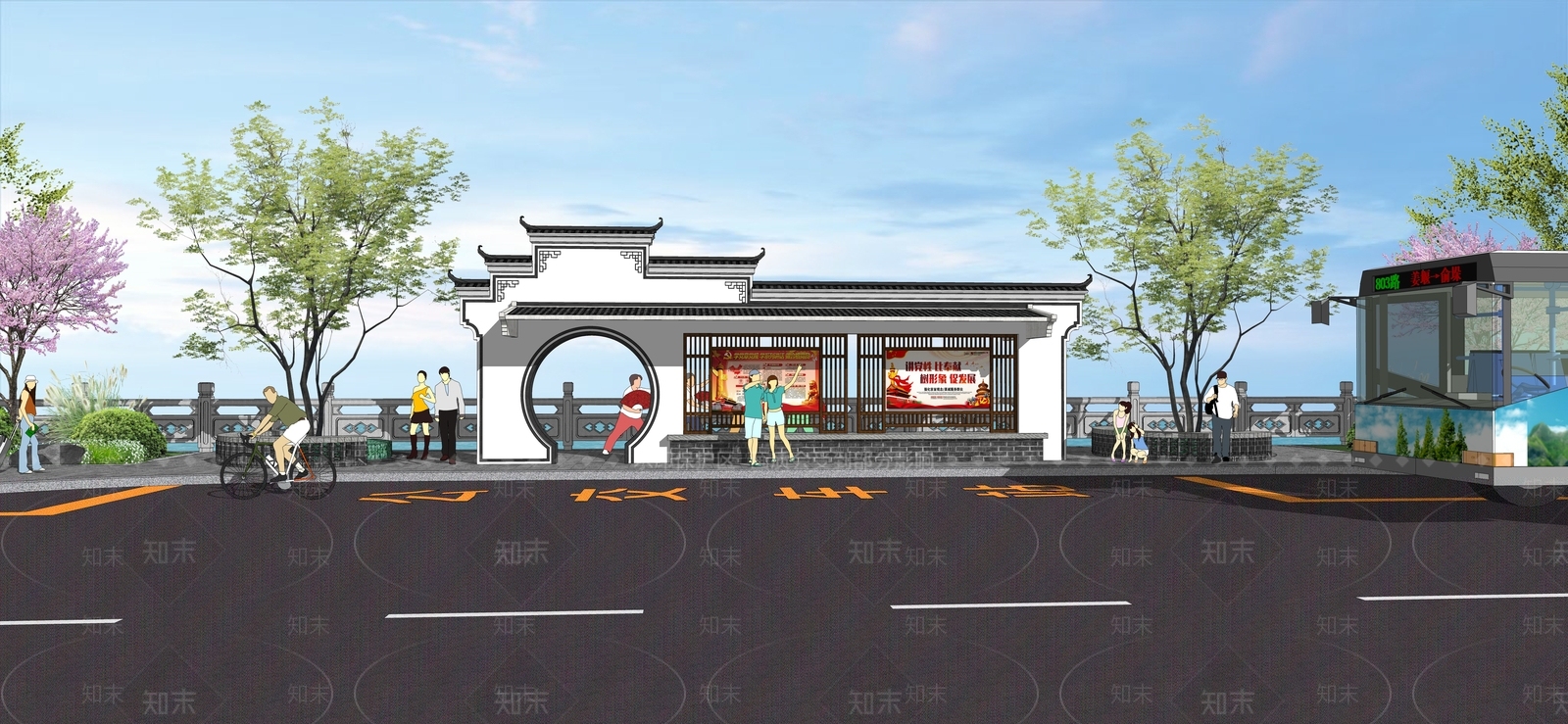 新中式徽派公交站SU模型下载【ID:1116035130】