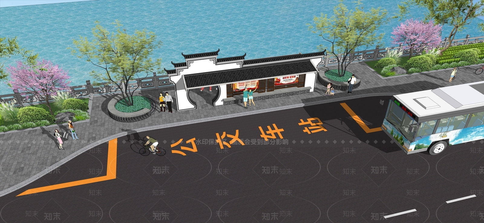 新中式徽派公交站SU模型下载【ID:1116035130】