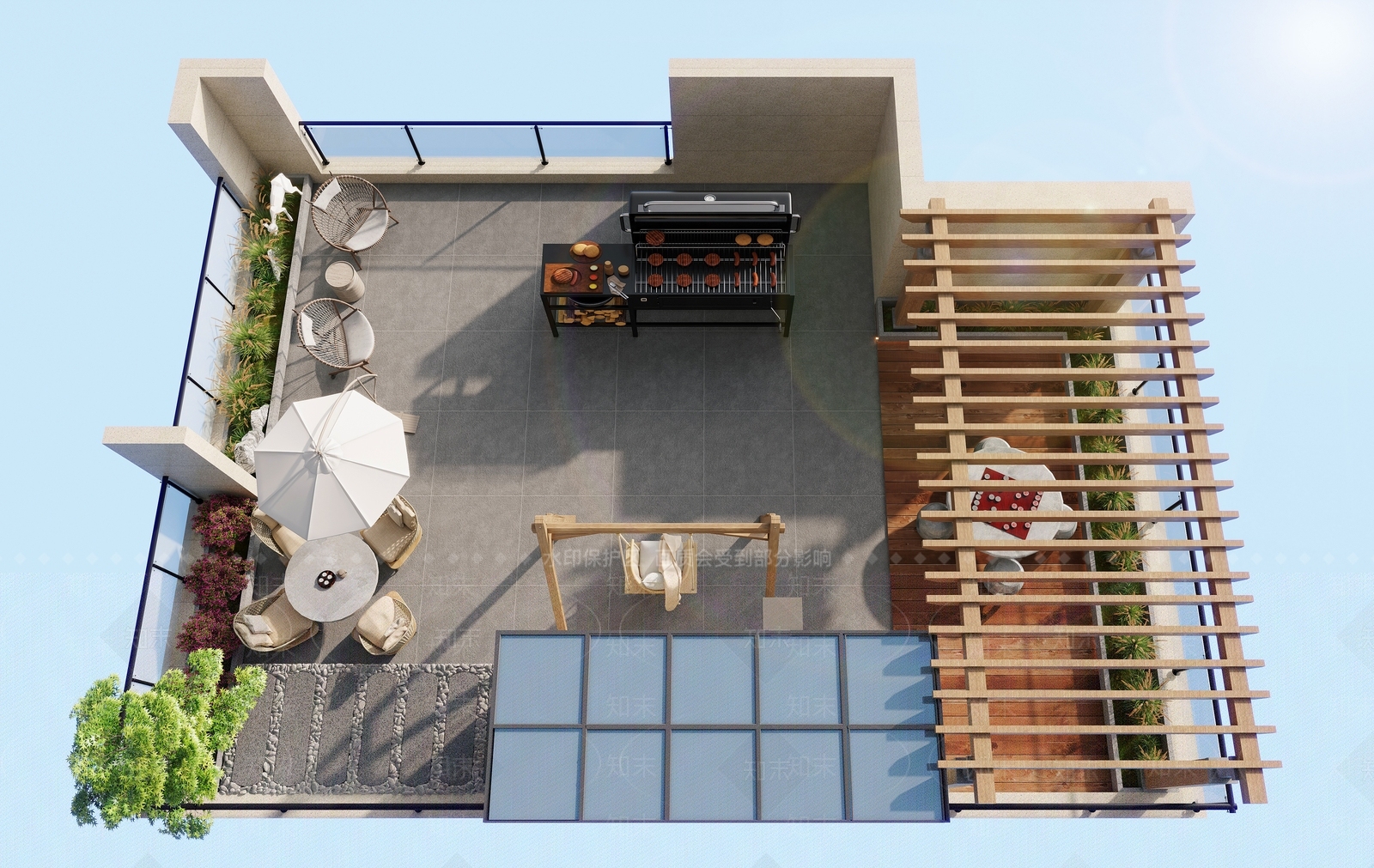 现代楼顶花园3D模型下载【ID:1116276379】