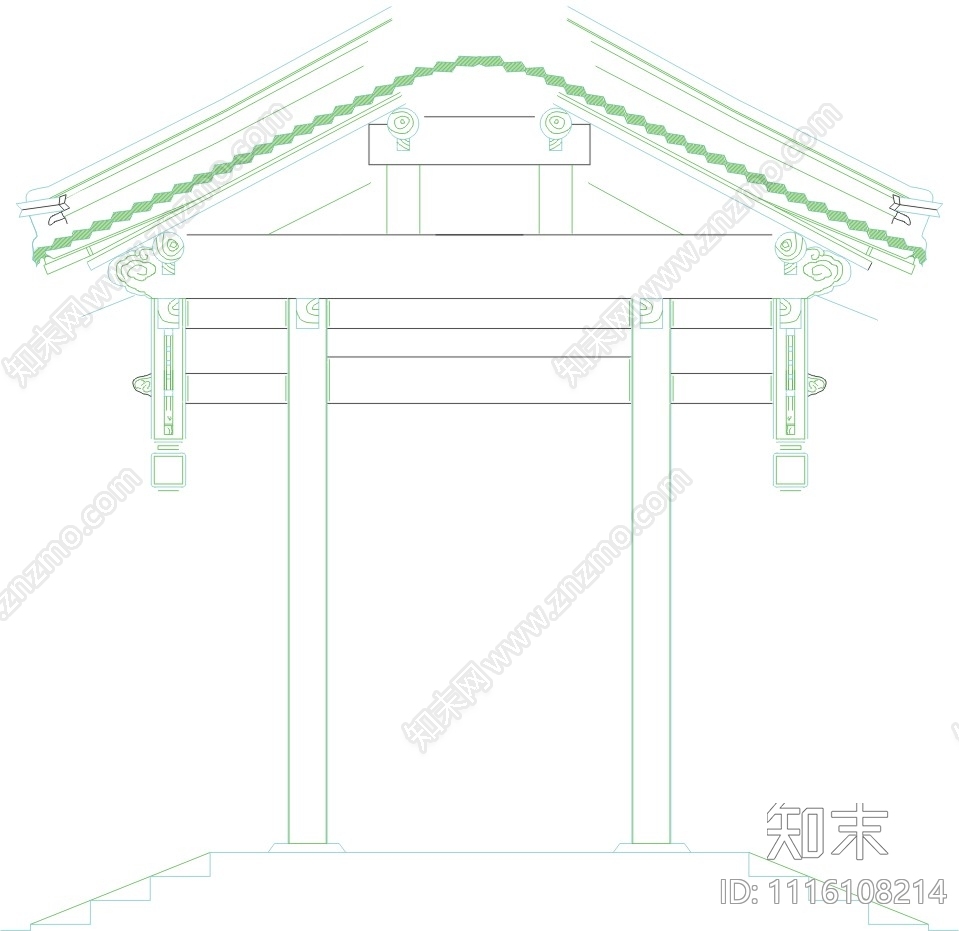 中式清垂花门立面图块cad施工图下载【ID:1116108214】