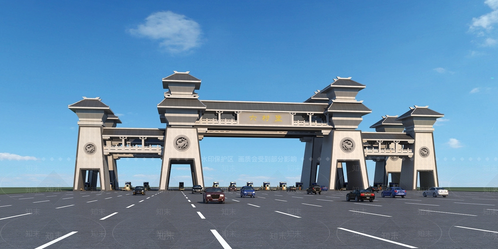 新中式高速收费站3D模型下载【ID:1116118500】