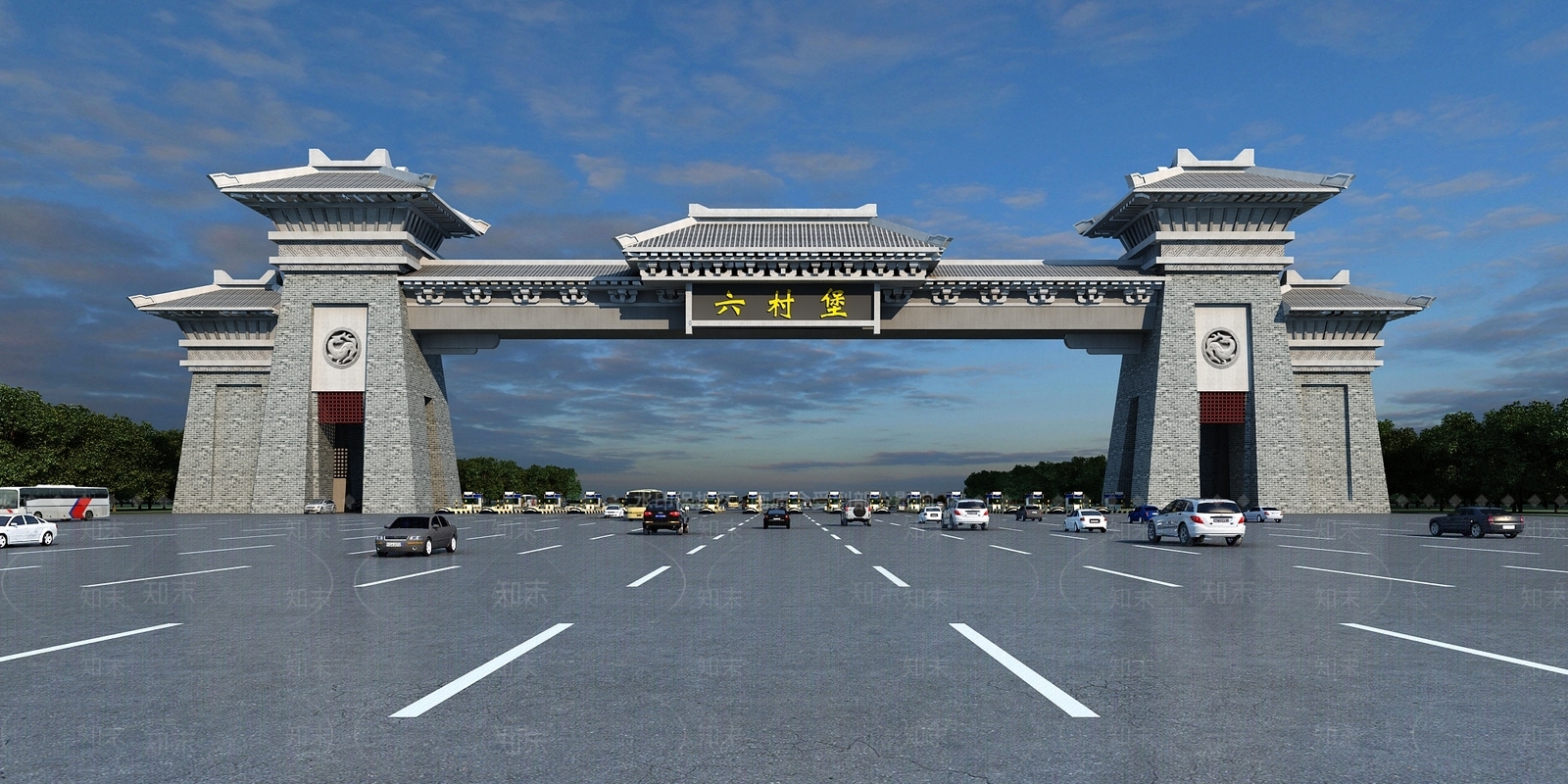 新中式高速收费站3D模型下载【ID:1116118686】