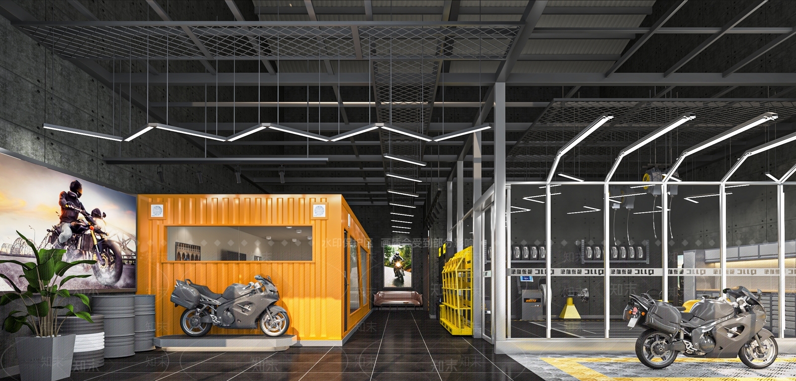 工业风摩托车维修店SU模型下载【ID:1116155754】