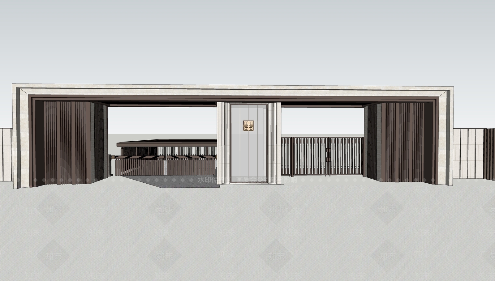 现代风格小区大门SU模型下载【ID:1116153932】