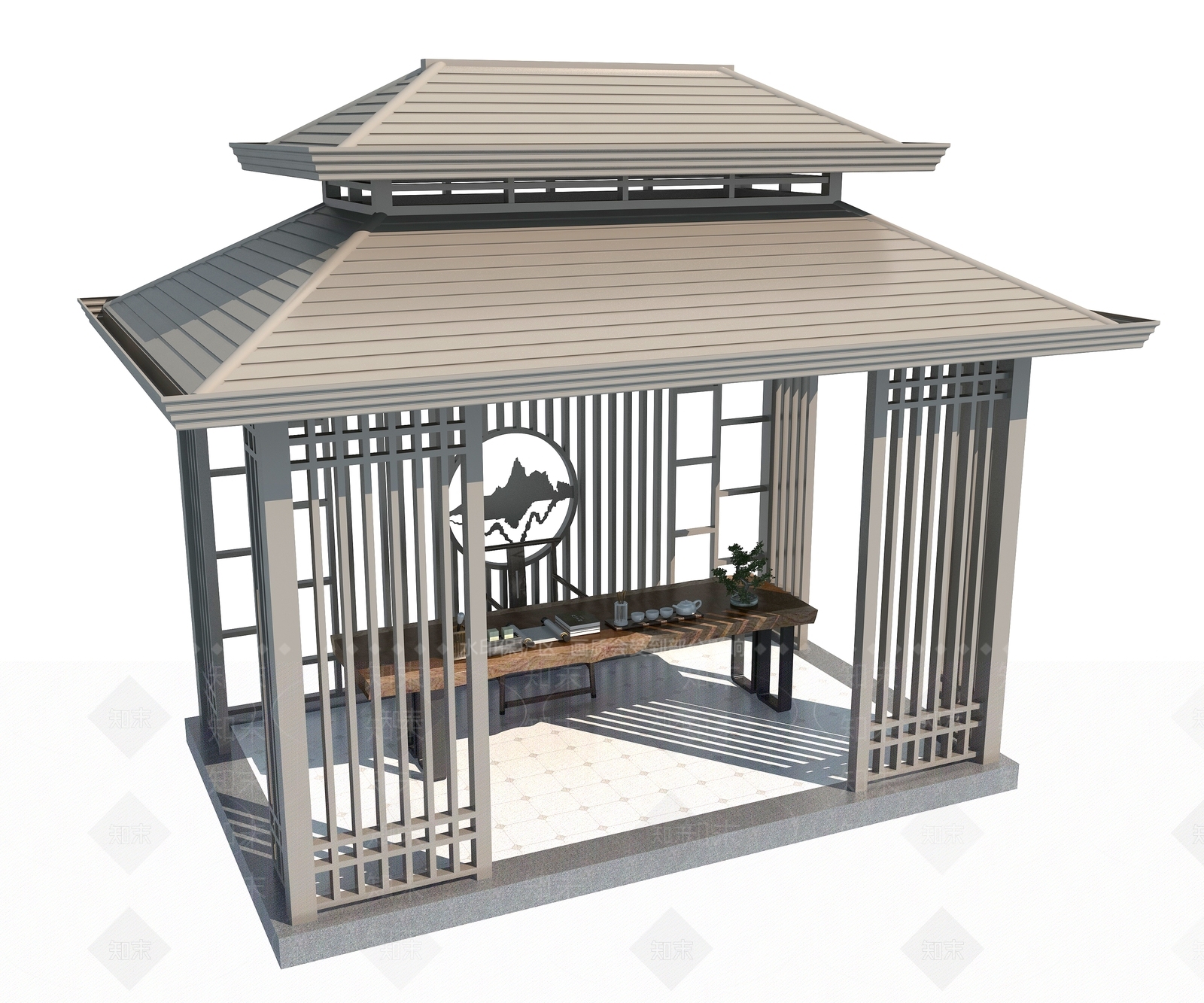 新中式凉亭3D模型下载【ID:1116167142】