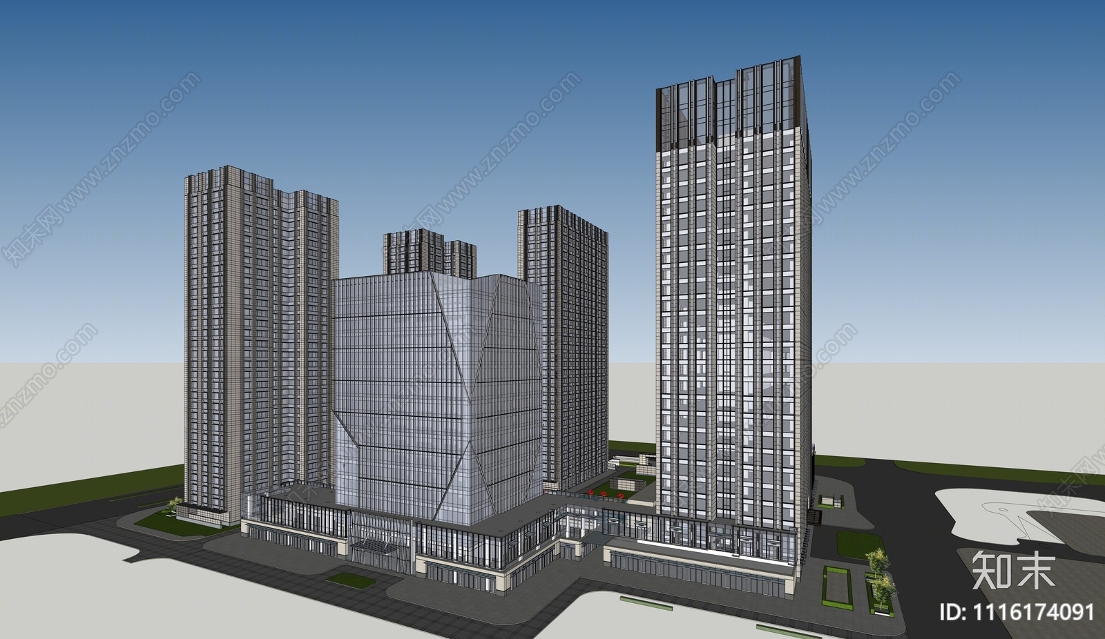 现代商业京西商务中心SU模型下载【ID:1116174091】
