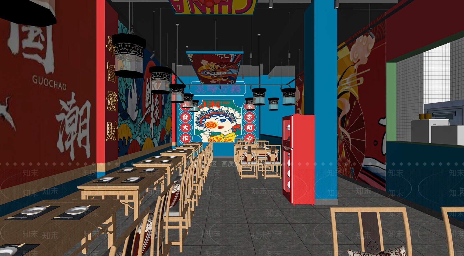 现代国潮快餐店SU模型下载【ID:1116182048】