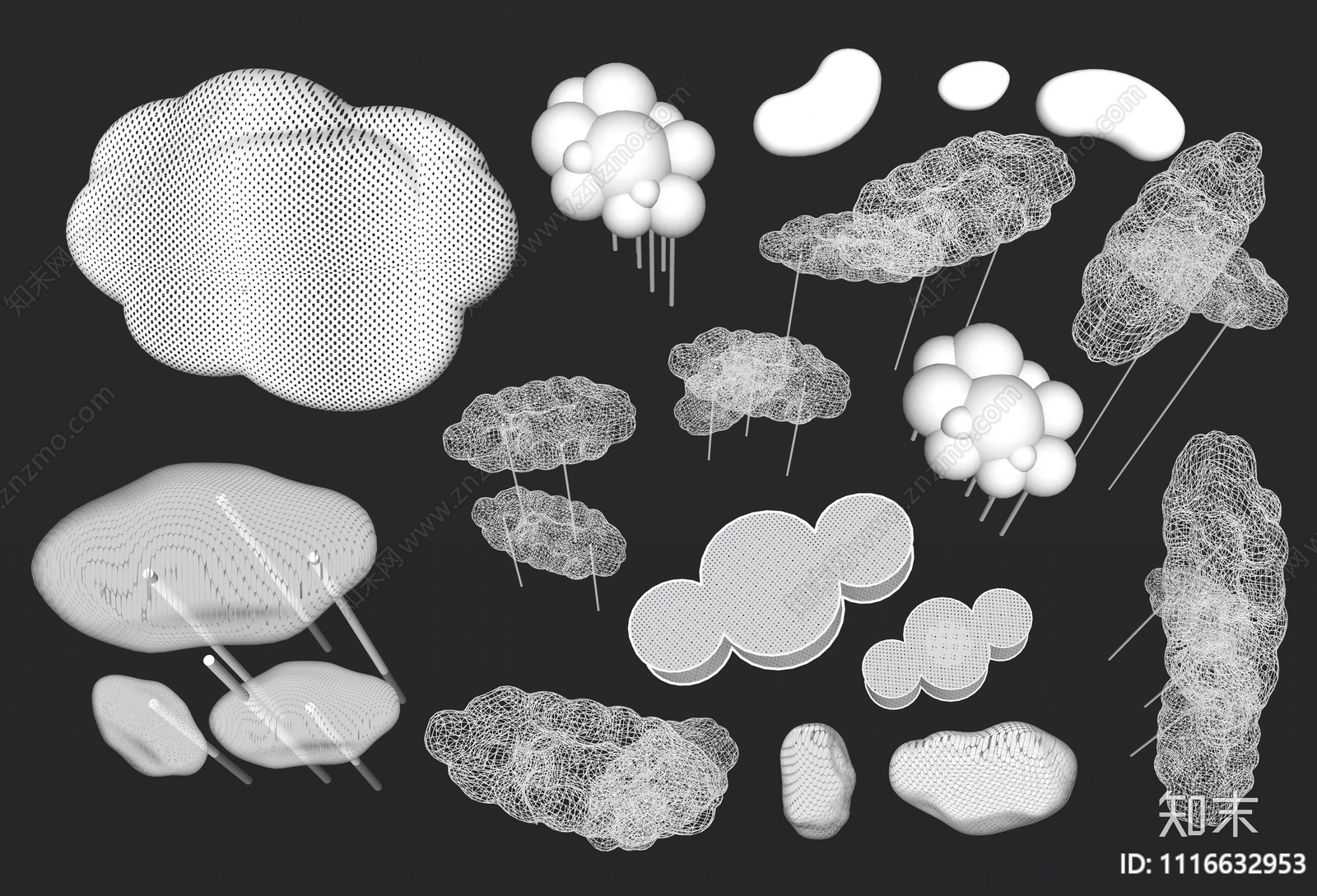 现代云朵雕塑SU模型下载【ID:1116632953】