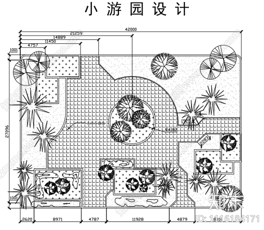 小游园景观平面图cad施工图下载【ID:1116184171】