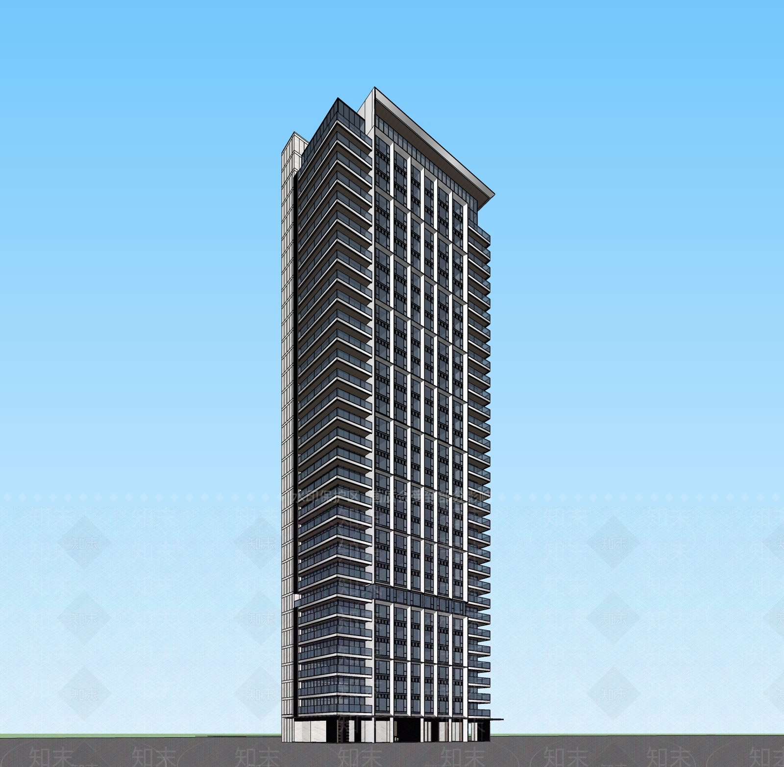 现代超高层住宅SU模型下载【ID:1116192569】