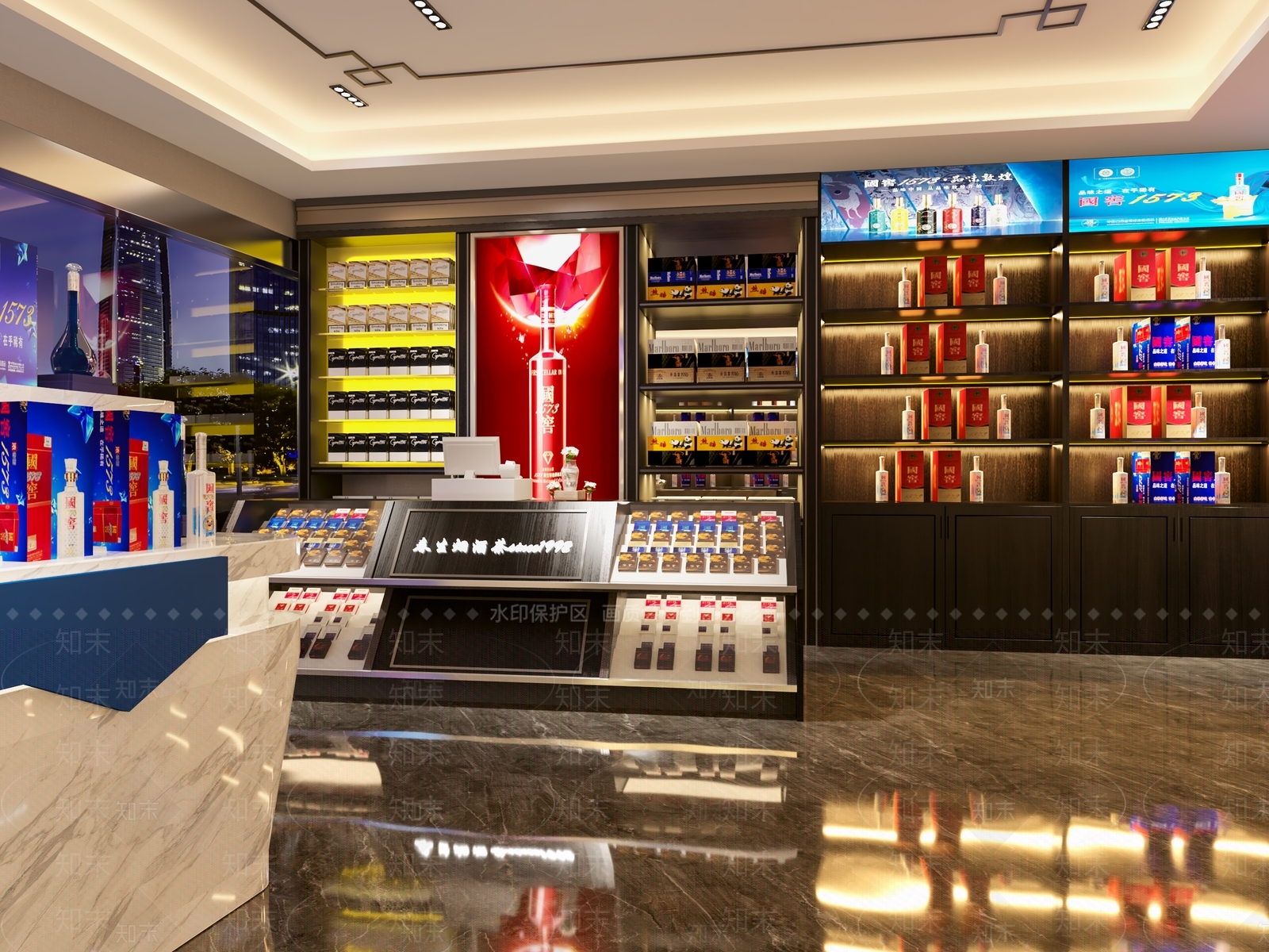 新中式烟酒店3D模型下载【ID:1116194326】
