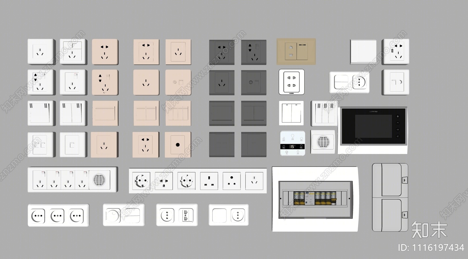 现代开关插座组合SU模型下载【ID:1116197434】