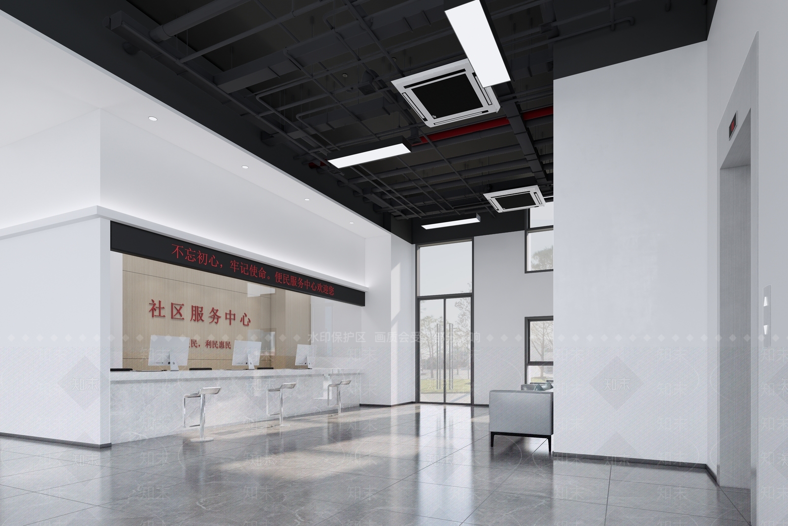 现代办事大厅SU模型下载【ID:1117451226】