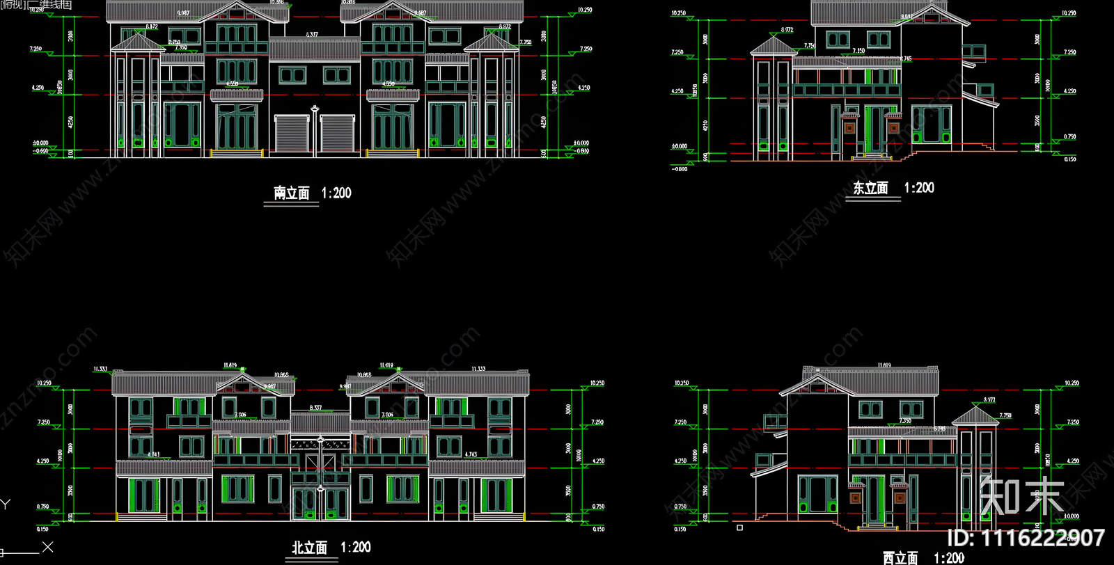 中式别墅建筑CAD施工图施工图下载【ID:1116222907】