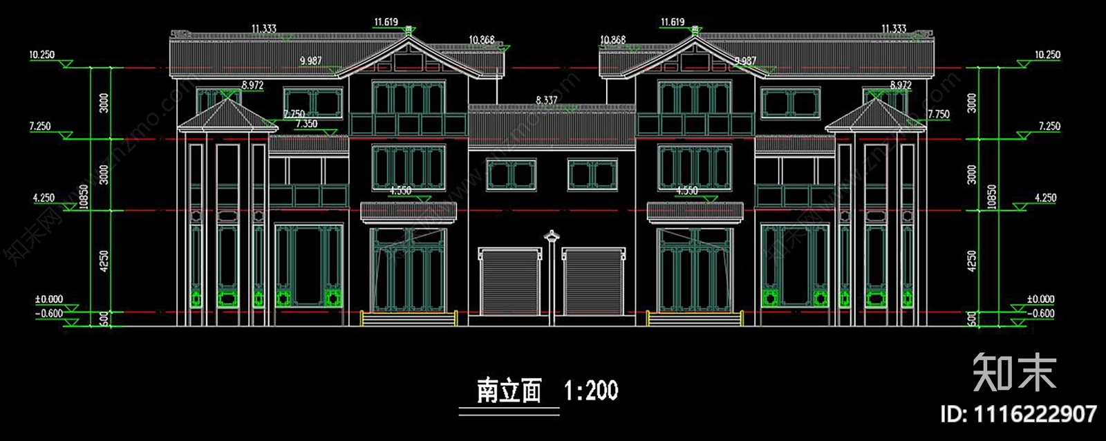 中式别墅建筑CAD施工图施工图下载【ID:1116222907】