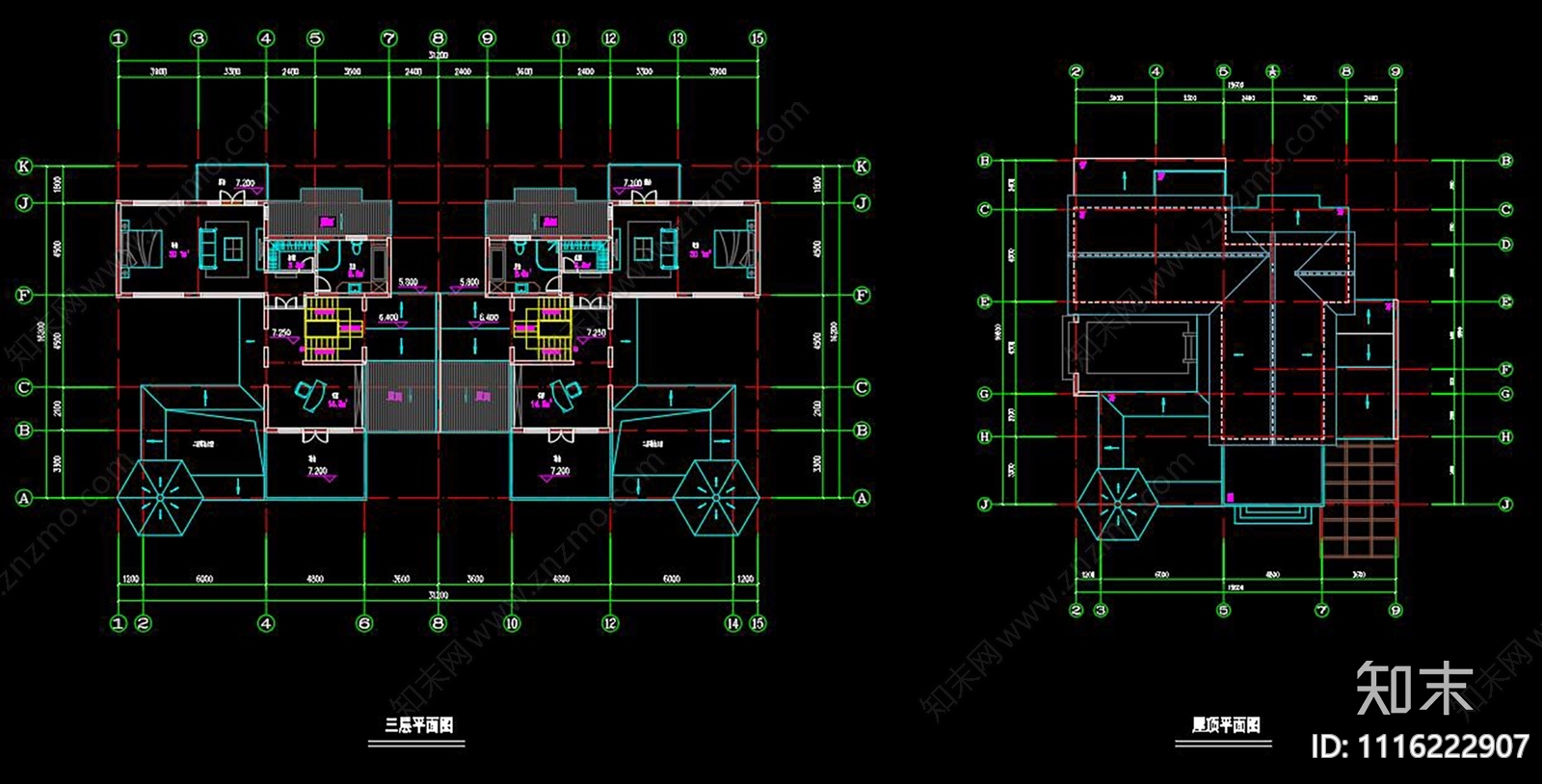 中式别墅建筑CAD施工图施工图下载【ID:1116222907】