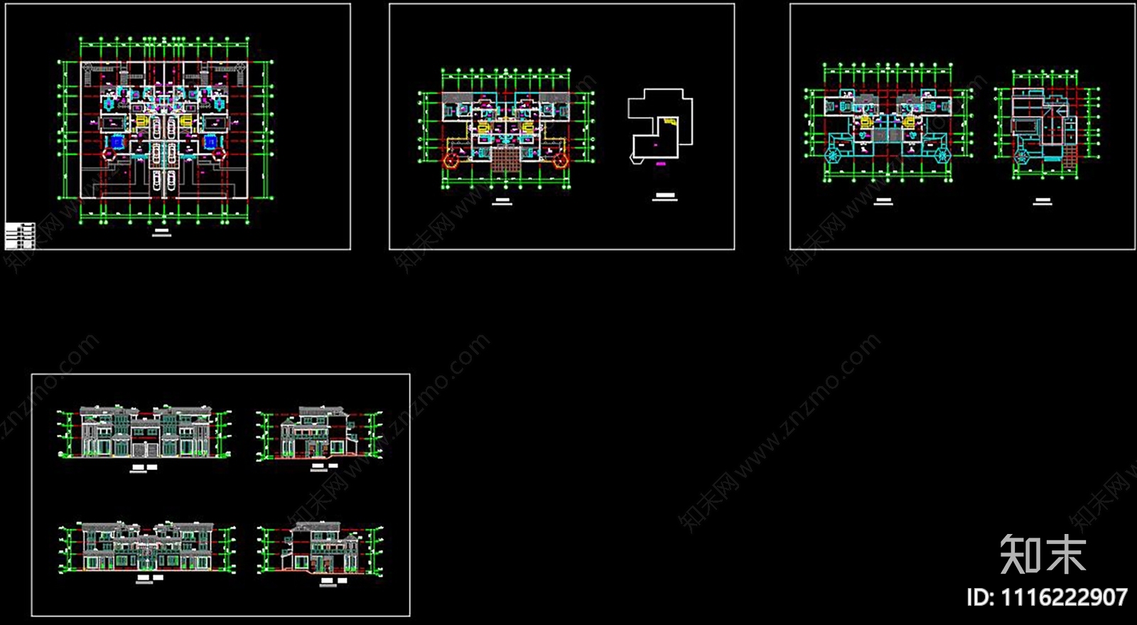 中式别墅建筑CAD施工图施工图下载【ID:1116222907】