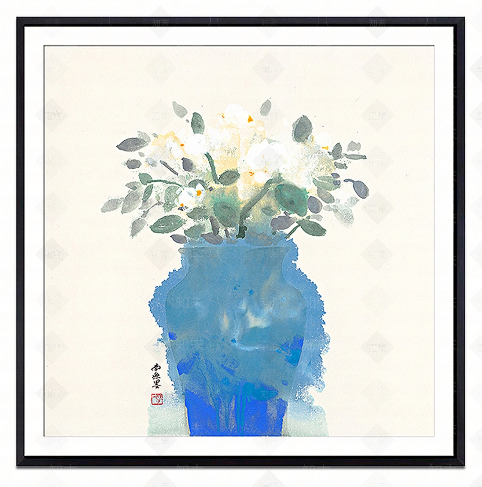 中式花瓶水彩画装饰画贴图下载【ID:1116496650】