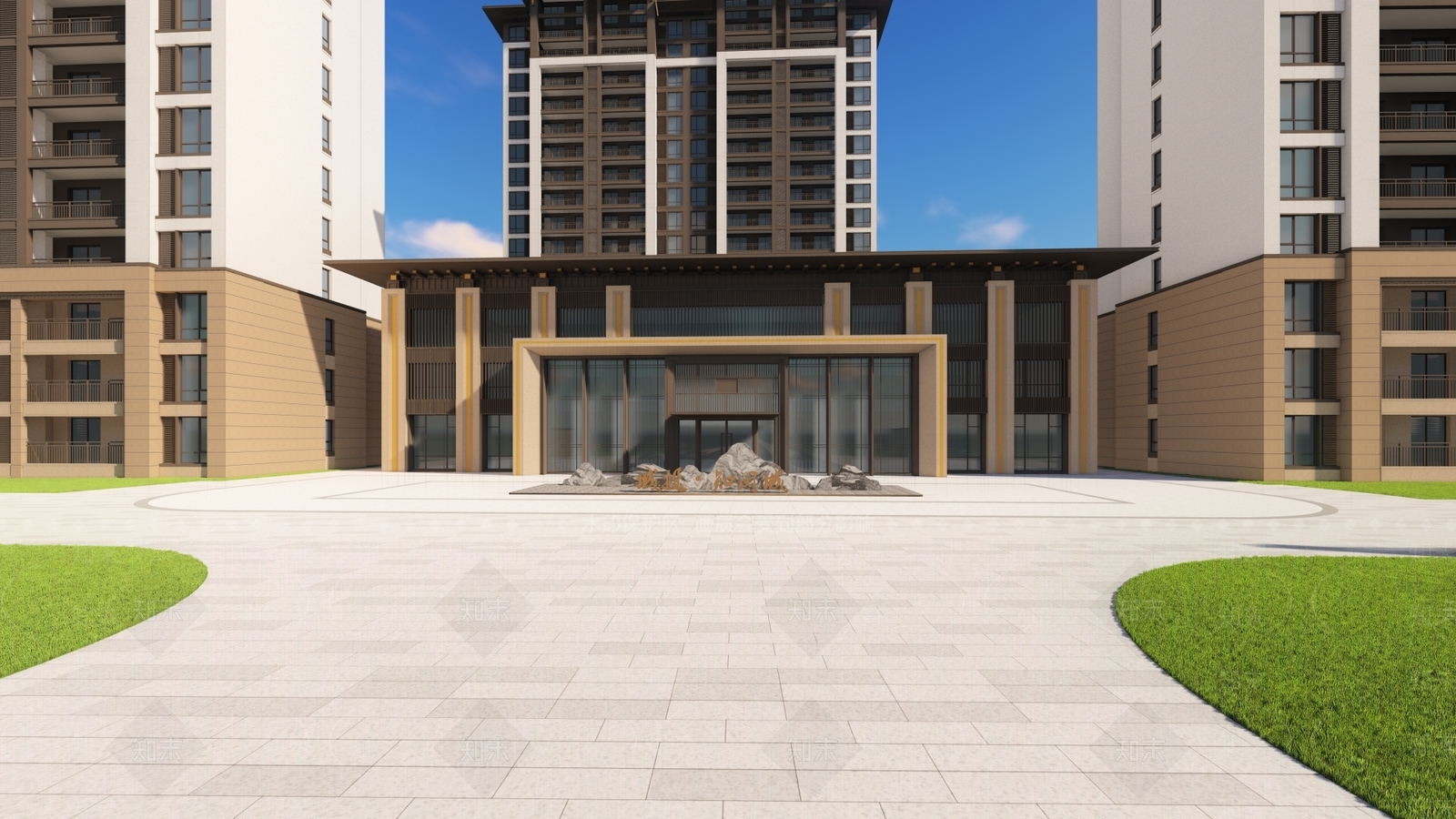 新中式小区建筑SU模型下载【ID:1116238095】