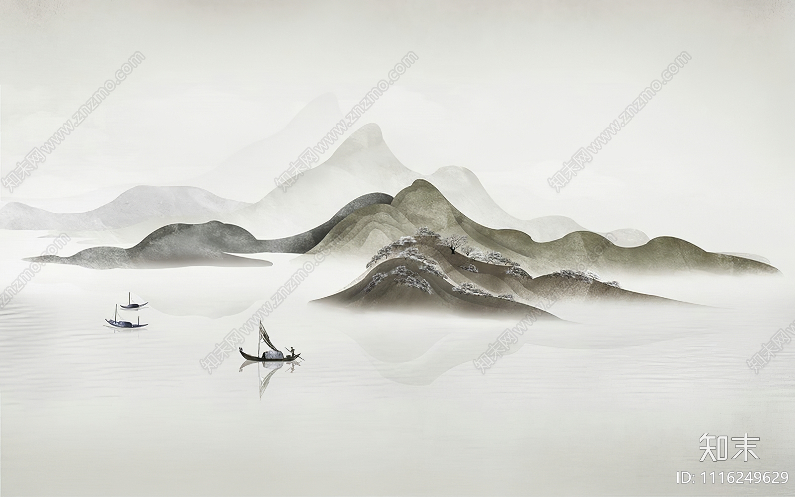 中式山水壁画贴图下载【ID:1116249629】_【知末网贴图库】