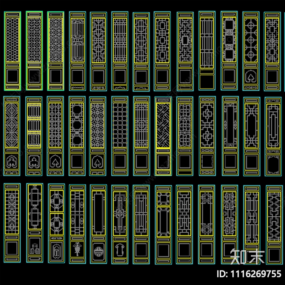 中式花格门扇图库施工图cad施工图下载【ID:1116269755】