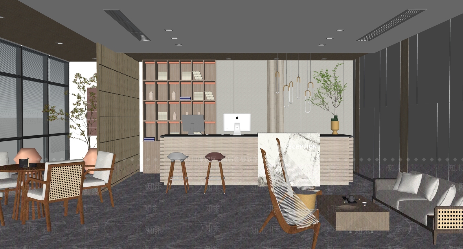 现代酒店大堂SU模型下载【ID:1116280388】
