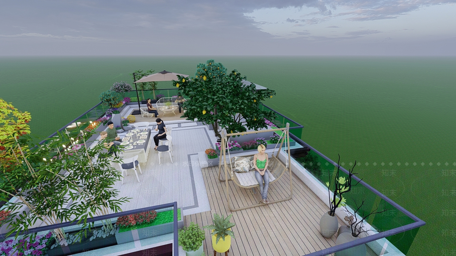 现代屋顶花园SU模型下载【ID:1116287642】