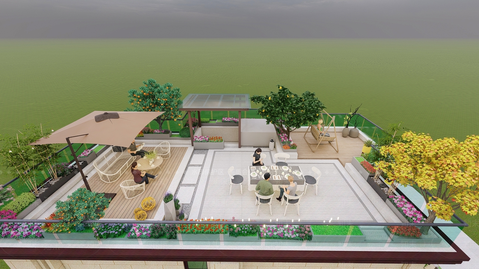 现代屋顶花园SU模型下载【ID:1116287642】