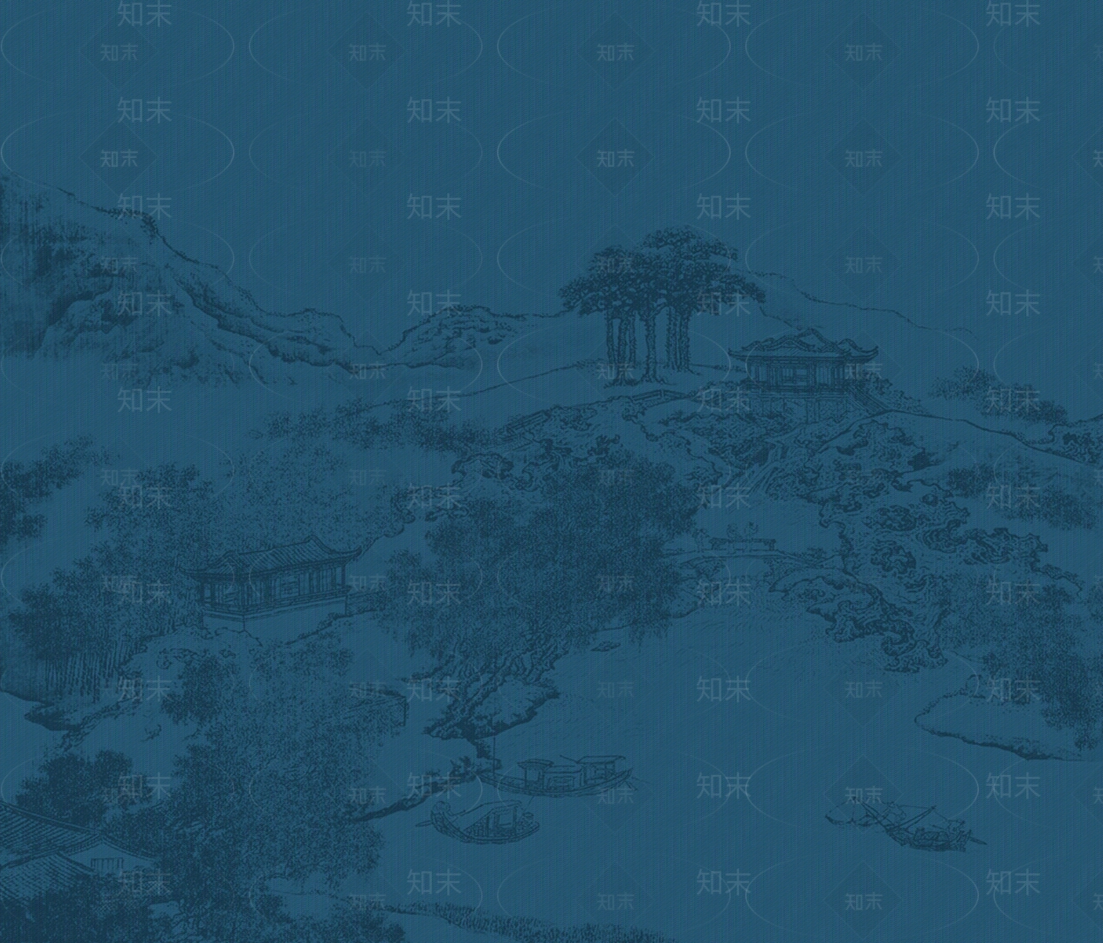 新中式山水亭子壁画贴图下载【ID:1116292433】