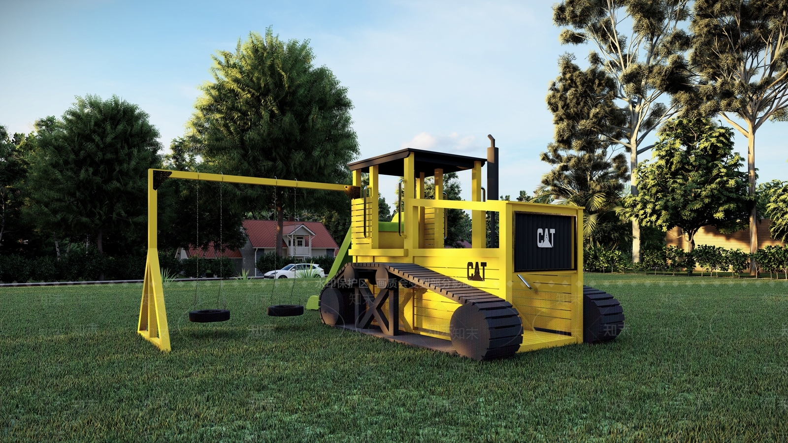 现代趣味拖拉机儿童器材SU模型下载【ID:1116418611】