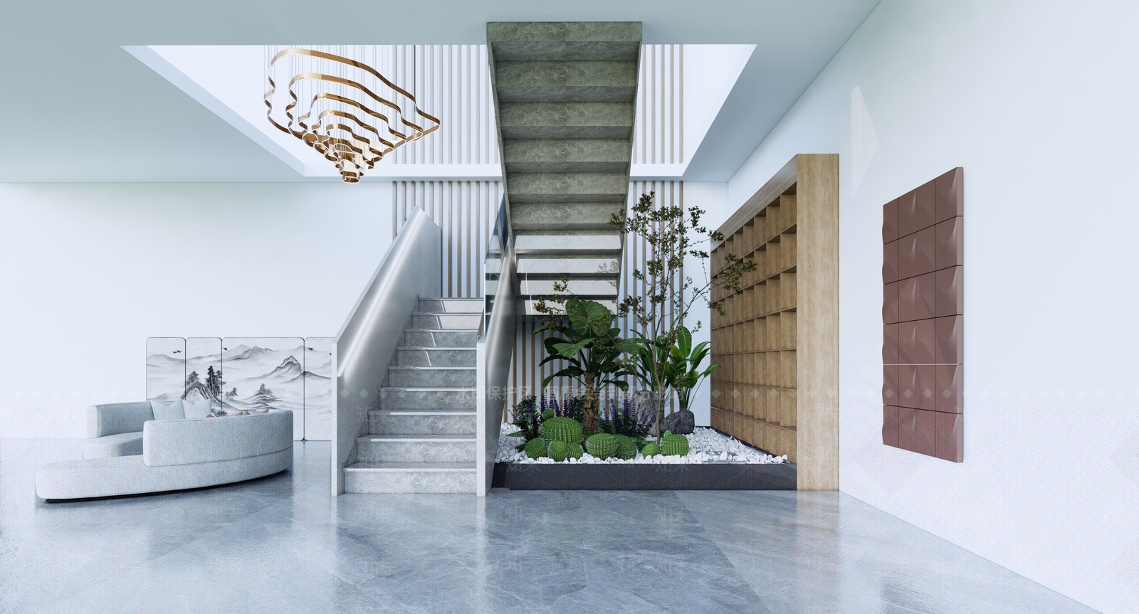 现代楼梯间SU模型下载【ID:1116301658】