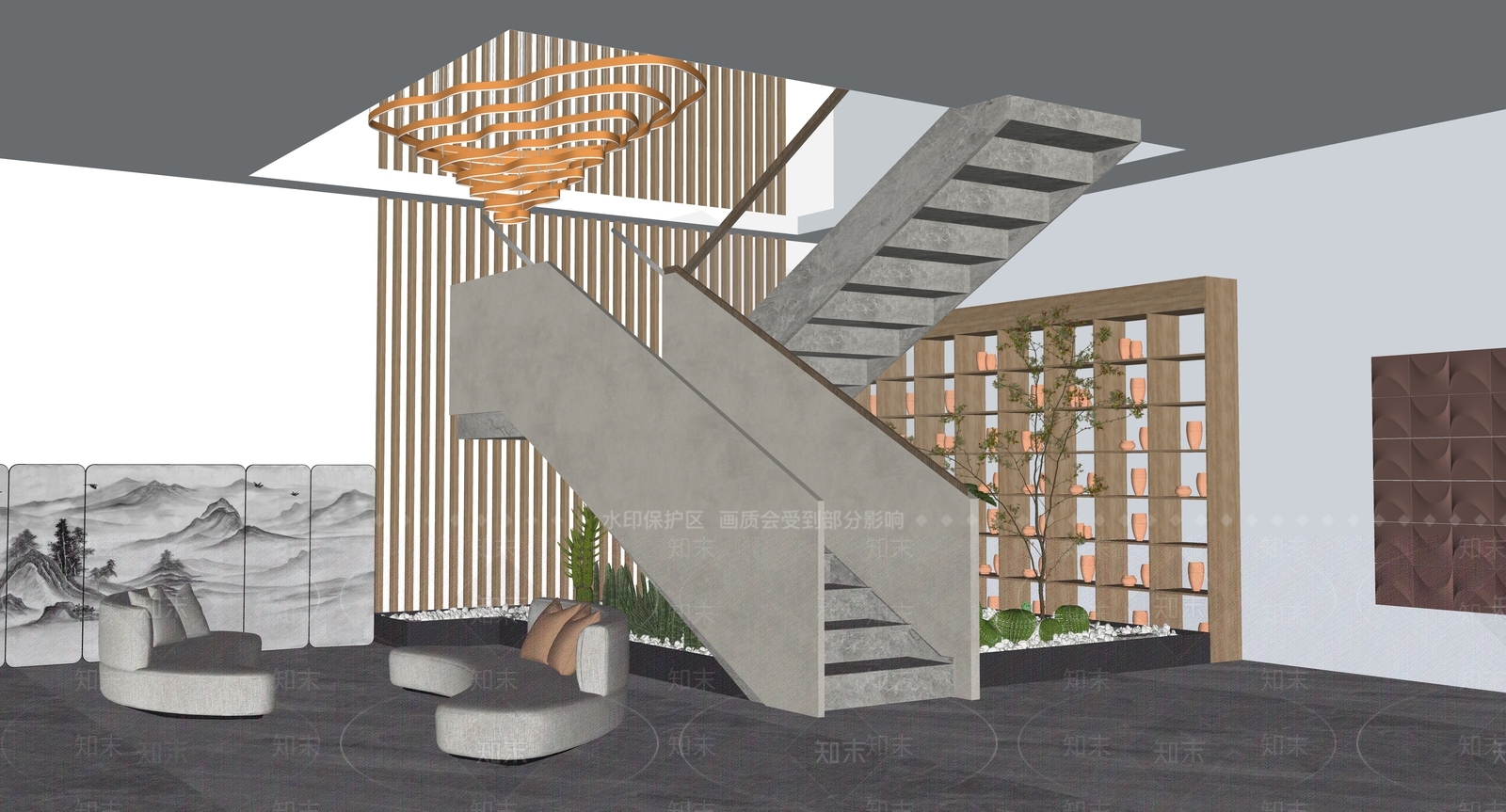 现代楼梯间SU模型下载【ID:1116301658】