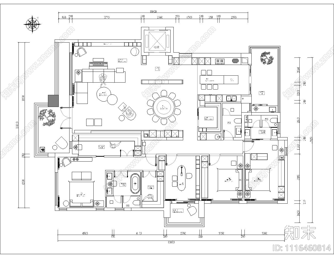 CDT空间设计户型方案cad施工图下载【ID:1116460814】